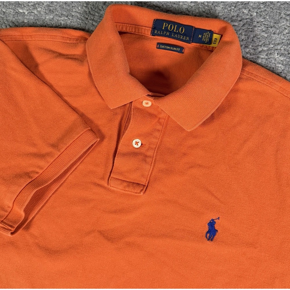 Polo Ralph Lauren Men Medium Orange Custom Slim Fit Mesh Short Sleeve Polo Shirt